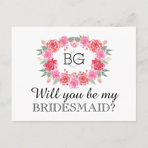 Will you be my bridesmaid watercolor invitation postcard