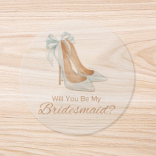 will you be my bridesmaid, wedding heels clear classic round sticker