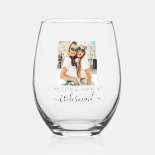 Will You Be My Bridesmaid? Wedding Party Proposal Stemless Wine Glass