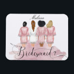 will you be my bridesmaid wedding robes elegant magnet<br><div class="desc">Our "bridesmaids robes" collection features beautiful watercolor women silhouettes in wedding robes for bride and bridesmaids in different robe colors with a collection of various hairstyles. If you don't see a hairstyle that you want feel free to contact us and we will make a special item just for you. Choose...</div>