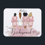 will you be my bridesmaid wedding robes elegant magnet<br><div class="desc">Our "bridesmaids robes" collection features beautiful watercolor women silhouettes in wedding robes for bride and bridesmaids in different robe colors with a collection of various hairstyles. If you don't see a hairstyle that you want feel free to contact us and we will make a special item just for you. Choose...</div>