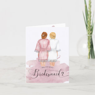 will you be my bridesmaid wedding robes folded holiday card