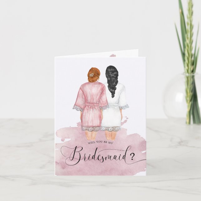 will you be my bridesmaid wedding robes folded holiday card (Front)