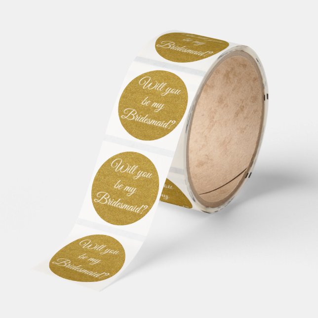 will you be my bridesmaid?white gold glitters  classic round sticker (Roll)