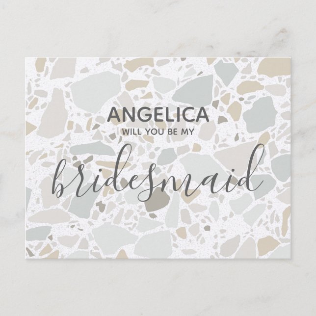Will you be my bridesmaid White Terrazzo Modern Invitation Postcard (Front)