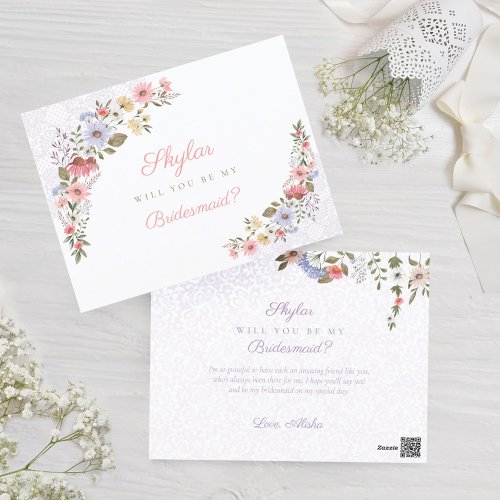 Will You Be My Bridesmaid Wildflowers  Lace Postcard