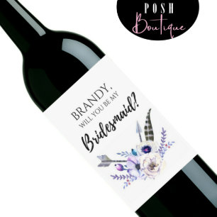 Will You Be My Bridesmaid Wine Label - Boho Chic
