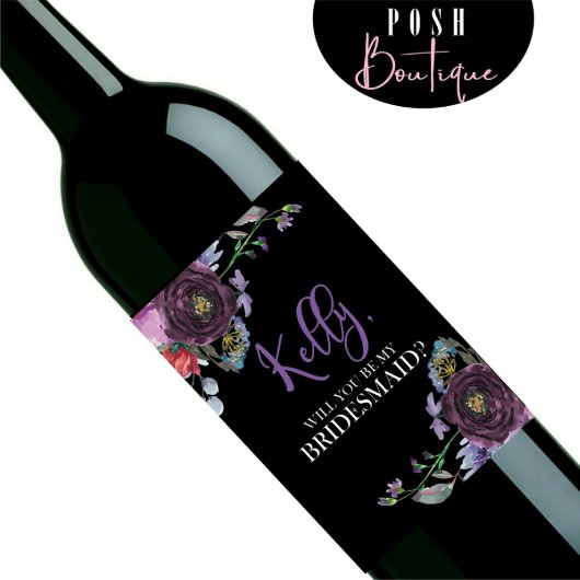 Will You Be My Bridesmaid Wine Label - Purple (Front)