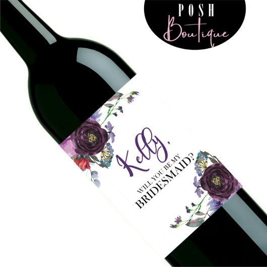 Will You Be My Bridesmaid Wine Labels - Plum (Front)