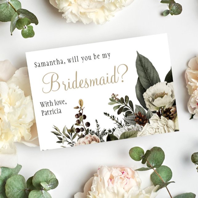 Will you be my bridesmaid winter floral wedding invitation (Creator Uploaded)