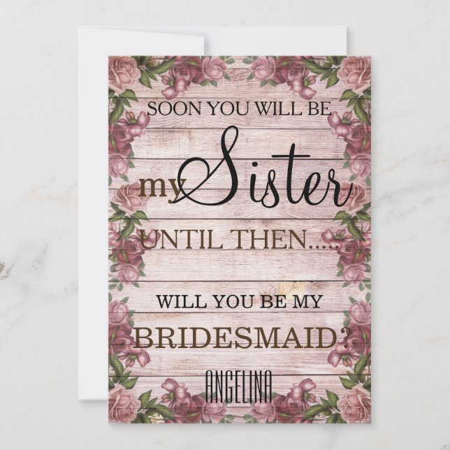 Will you be my bridesmaid? Wood Background Invitation (Front)