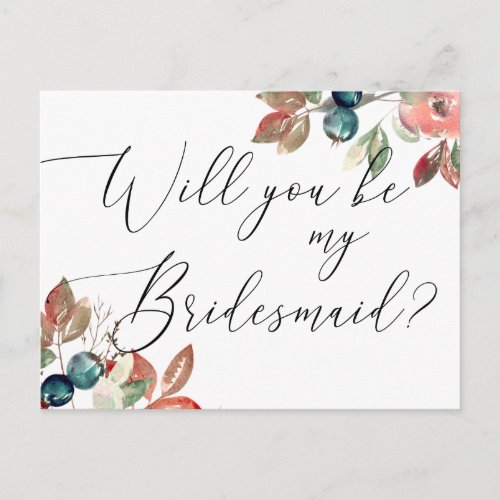 Will you be my bridesmaid Woodland floral wedding Invitation Postcard