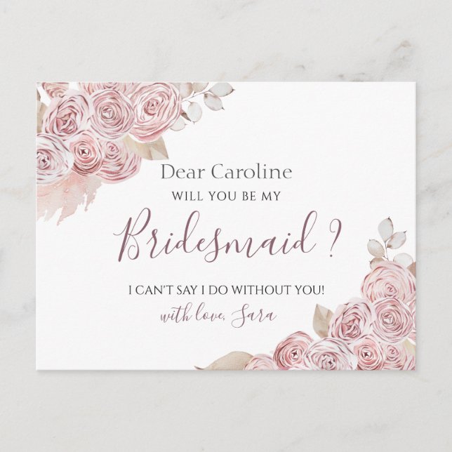 Will You Be My Bridesman Card Bohemian Pink Floral (Front)