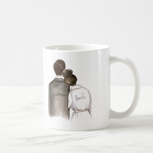 Will you be my Bridesman Dark Hair Man and Bride Coffee Mug