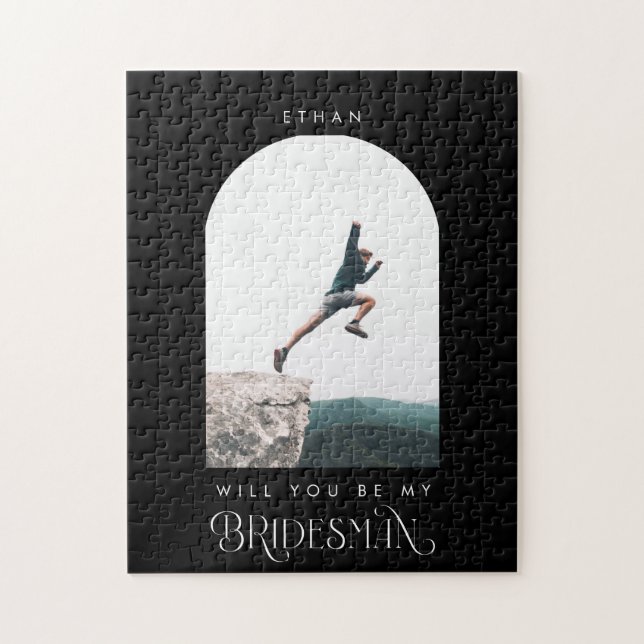 Will you be my Bridesman Minimal Photo Black Arch Jigsaw Puzzle (Vertical)