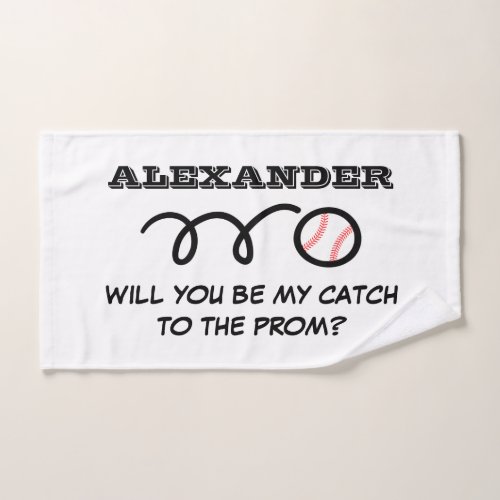 Will you be my catch to prom baseball promposal hand towel 
