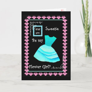 Will You Be My Flower Girl? AQUA Dress and Swans Invitation