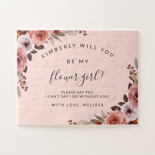 Will You Be My Flower Girl Blush Pink Floral Jigsaw Puzzle