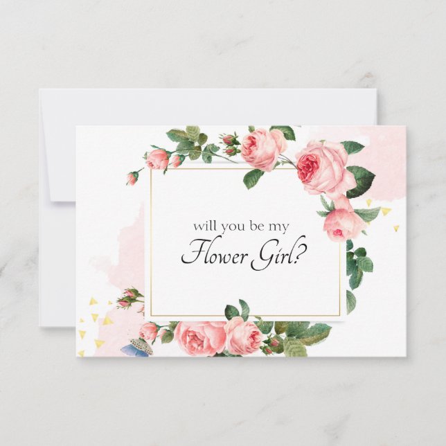 Will You Be My Flower Girl Blushing Pink Rose (Front)