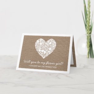 Will You Be My Flower Girl? Burlap Heart Card