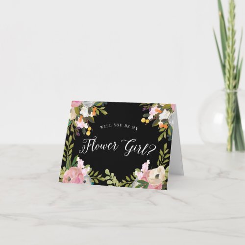 Will You Be My Flower Girl Card Black Floral