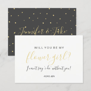 Will You Be My Flower Girl Card - Gold Dots Black