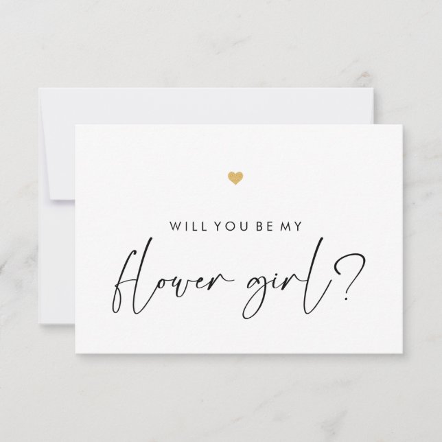 Will You Be My Flower Girl Card Script Gold Heart (Front)