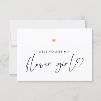 Will You Be My Flower Girl Card Script Gold Heart by Evented at Zazzle