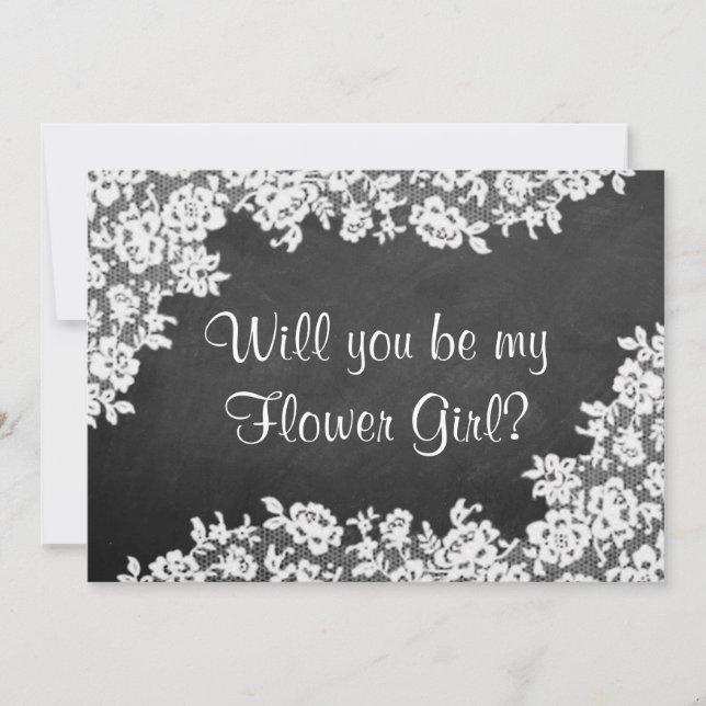 Will You Be My Flower Girl? Chalkboard & Lace Invitation (Front)