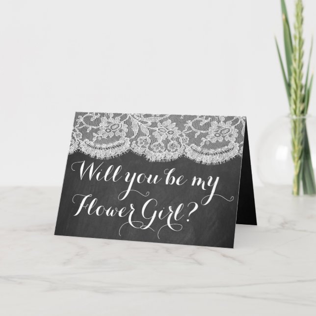 Will You Be My Flower Girl? Chalkboard & Lace Invitation (Front)