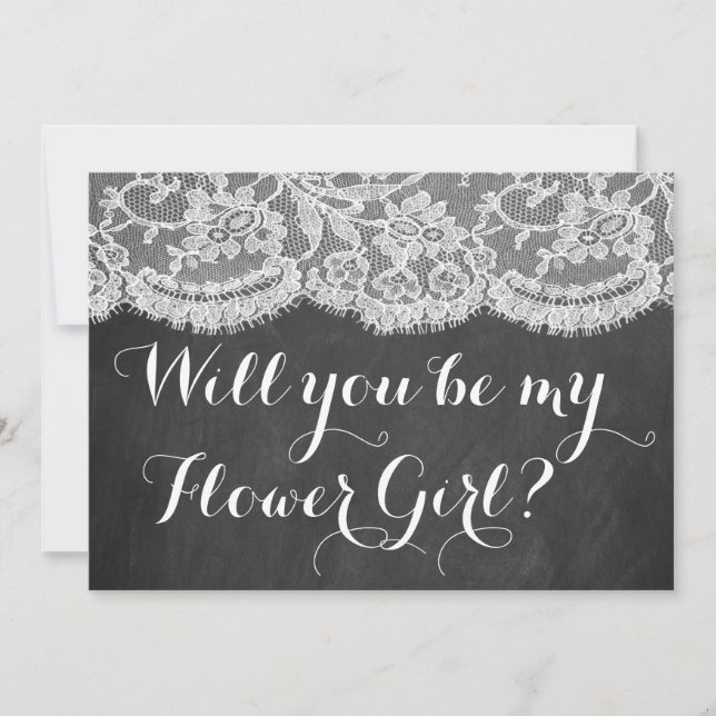 Will You Be My Flower Girl? Chalkboard & Lace Invitation (Front)