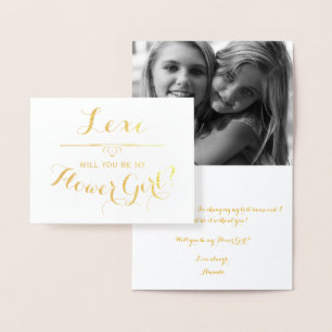 Will You Be My Flower Girl Cursive Personalized Foil Card