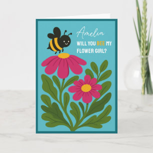 Will You Be My Flower Girl Cute Bumblebee Floral Card