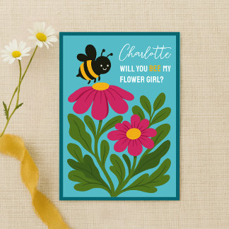 Will You Be My Flower Girl Cute Bumblebee Floral Card