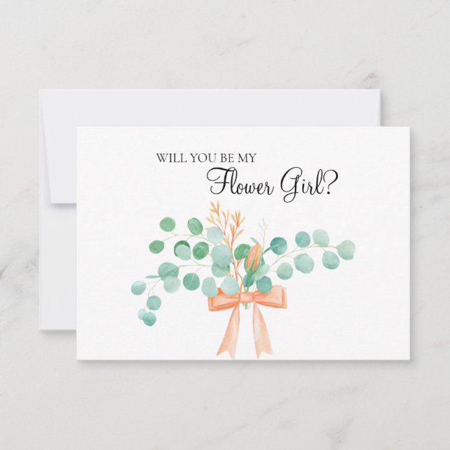 Will You Be My Flower Girl Eucalyptus Green Peach (Front)
