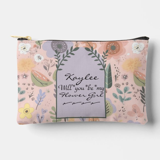 Will You Be My Flower Girl Floral Accessory Pouch (Front)