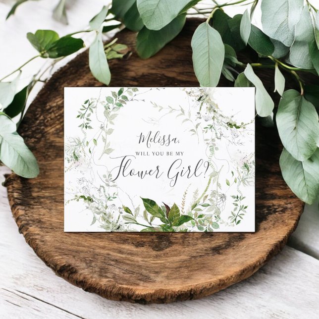 Will You Be My Flower Girl Greenery  Foliage Invitation Postcard (Creator Uploaded)