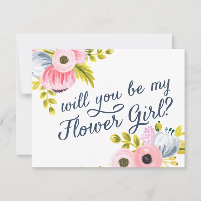 WILL YOU BE MY FLOWER GIRL? hand painted card (Front)