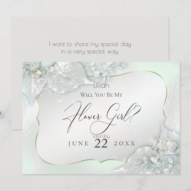 Will You Be My Flower Girl Honeydew Shimmer Invitation (Front/Back)