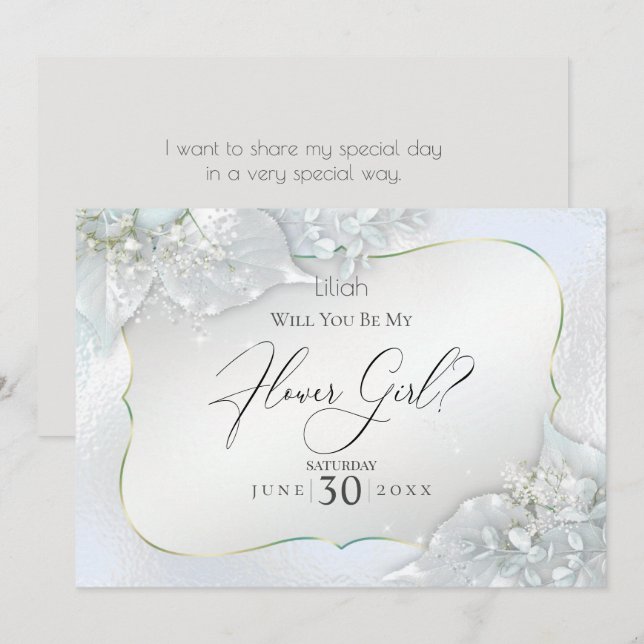 Will You Be My Flower Girl Icy Blue Shimmer Invitation (Front/Back)
