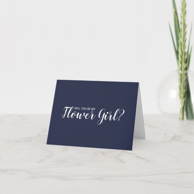Will You Be My Flower Girl? Modern Navy Blue Invitation (Front)