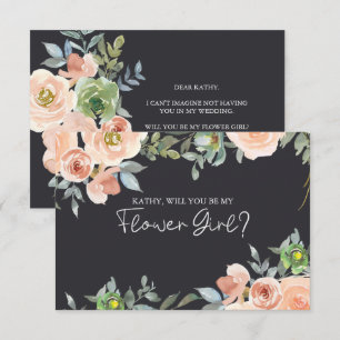 Will You Be My Flower Girl Peach Green Navy Pastel
