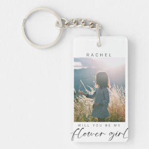 Will you be my Flower Girl Photo Chic Minimalist Keychain