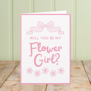 Will You Be My Flower Girl? Pink Bow and Polka Dot Card