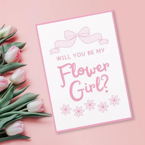 Will You Be My Flower Girl Pink Bow and Polka Dot Card