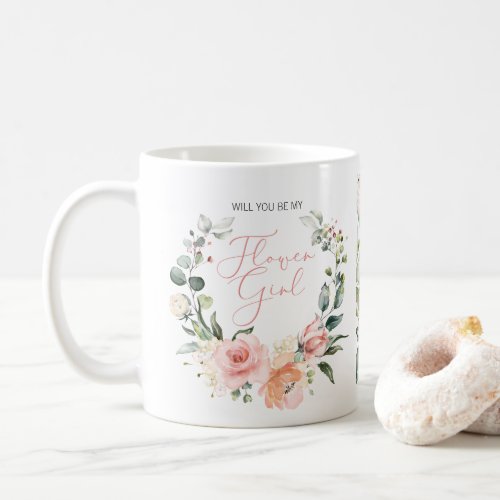 Will You Be My Flower Girl Pink Floral Script Coffee Mug