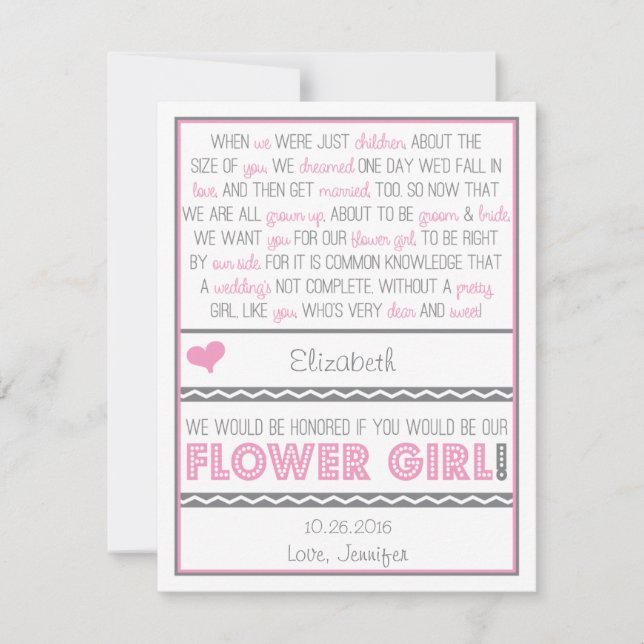 Will you be my Flower girl? Pink/Gray Poem Card (Front)