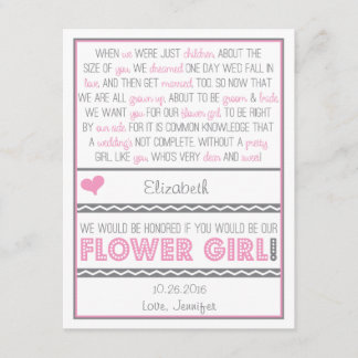 Will you be my Flower girl? Pink/Gray Poem Card