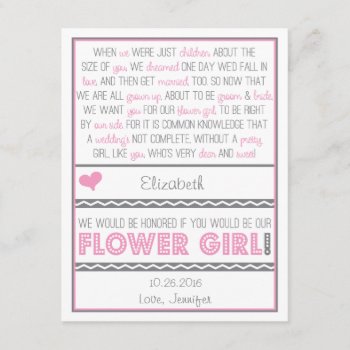 Will You Be My Flower Girl? Pink/gray Poem Card by weddingsnwhimsy at Zazzle