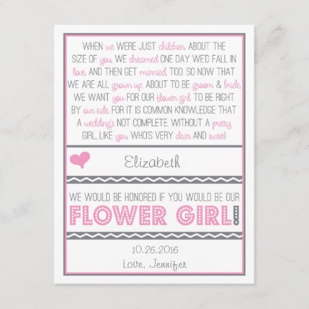 Will You Be My Flower Girl? Pink/gray Poem Card
